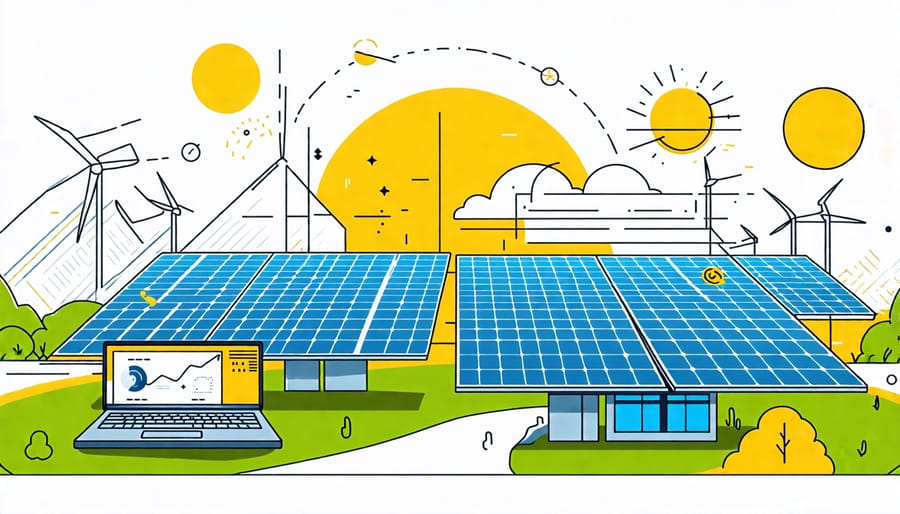 Illustration depicting AI systems for real-time monitoring and predictive maintenance in solar energy