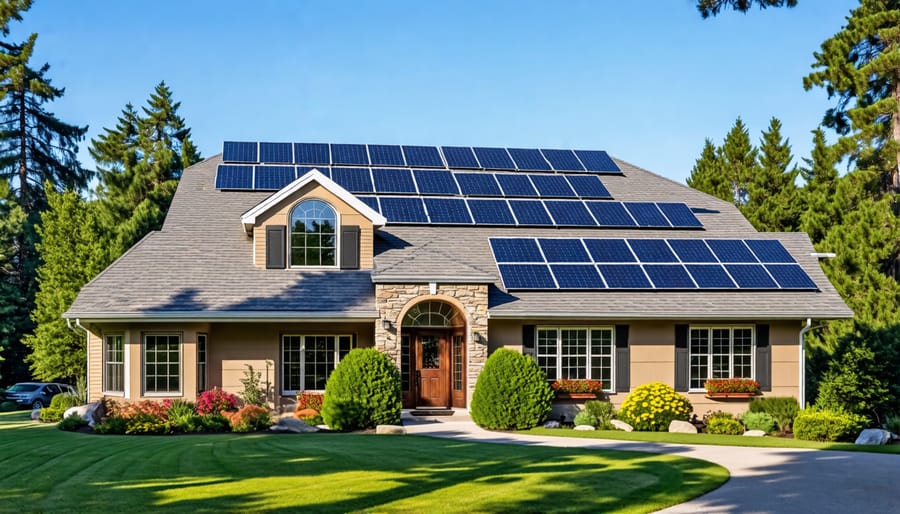 House featuring a complete solar roof made of photovoltaic shingles