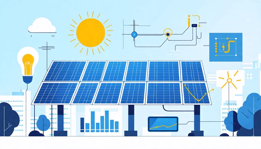 Conceptual representation of a smart solar panel system utilizing IoT and data analytics