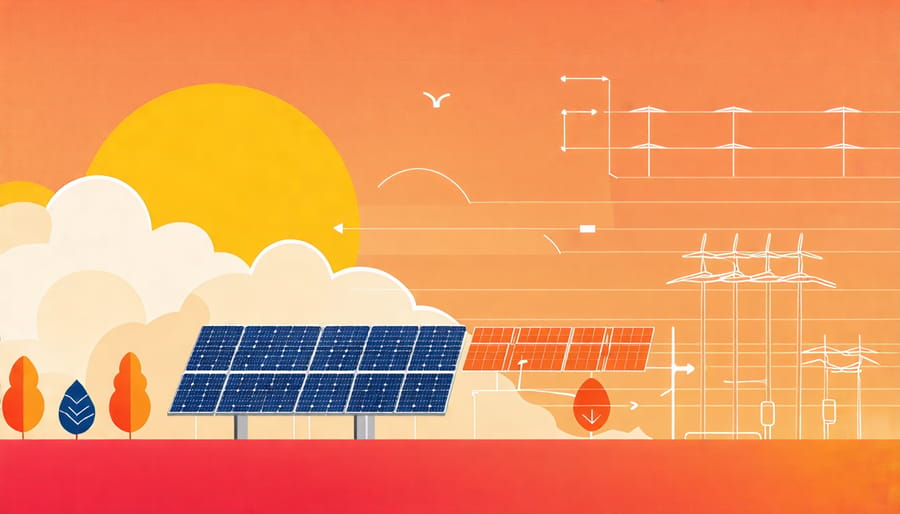 Illustrated diagram showing the flow of solar energy transmission in PV systems