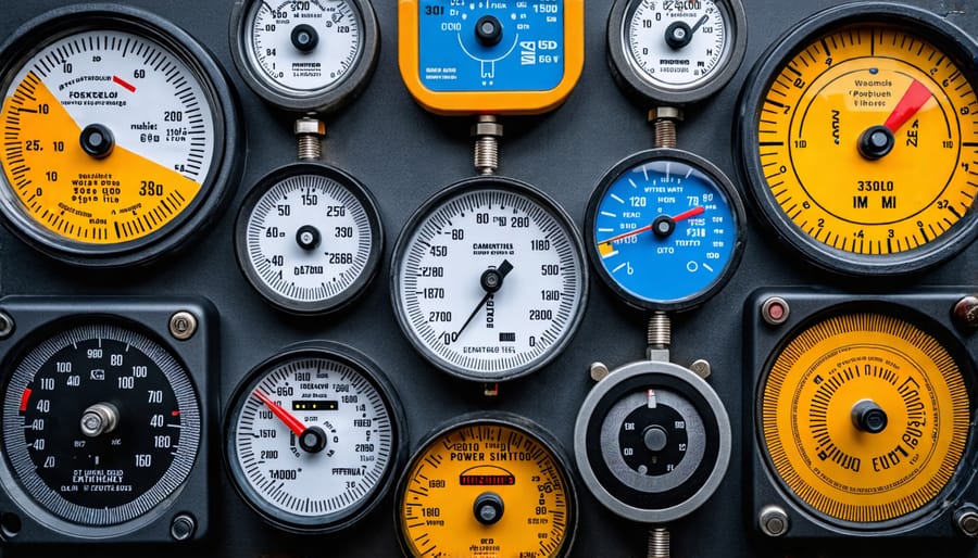 Different types of power meters used in solar energy systems with annotations