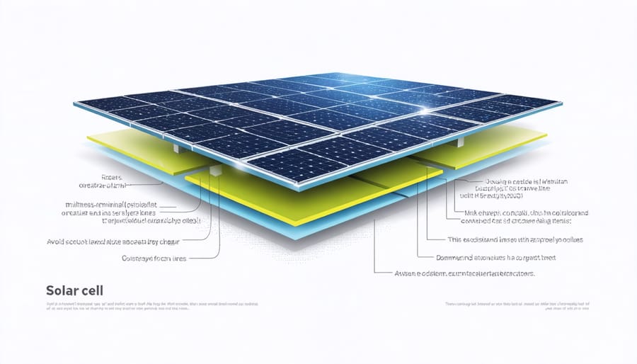 Illustration breaking down the components and layers in a solar cell