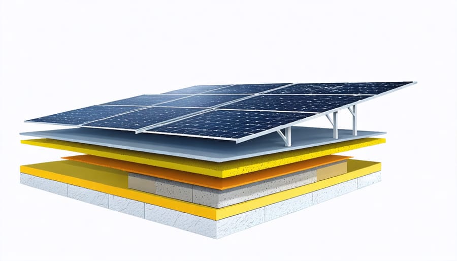 Diagram illustrating the internal structure and components of a solar roof tile